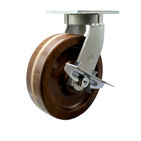 Service Caster 12'' Heavy Duty High Temp Phenolic Swivel Caster with Brake and Swivel Lock CRAN-SCC-KP92S1230-PHRHT-SLB-BSL